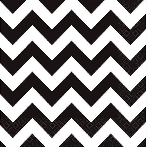 Amscan Disposable Lunch Paper Napkins in Chevron Print (16 Piece), 6.5" x 6.5", Black/White