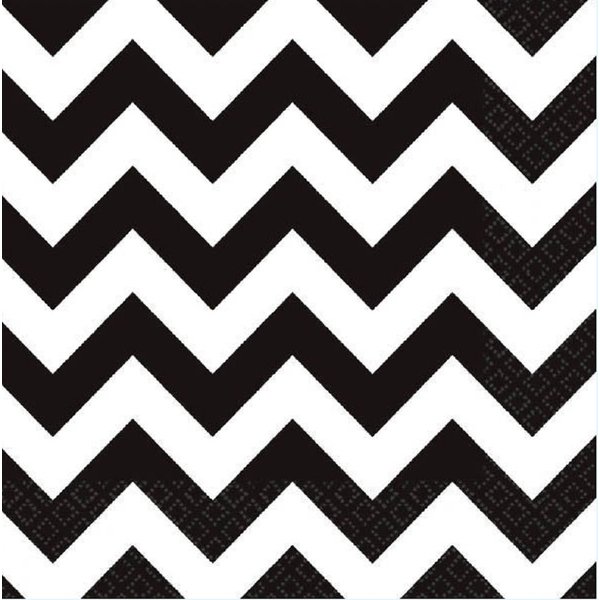 Amscan Disposable Lunch Paper Napkins in Chevron Print (16 Piece), 6.5" x 6.5", Black/White