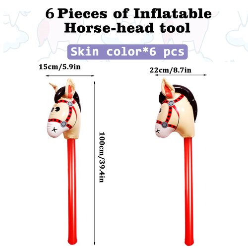 Yiphates 6 Pcs 40 Inch Brown Inflatable Stick Horse Colorful Horse Head Stick Balloon Horse Birthday Party Supplies Pony Stick for Christmas Horse Themed Party Decorations Costume Stick
