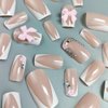 24Pcs White French Tip Press on Nails Short Square Fake Nails with Bow Rhinestones French Coffin Nails Full Cover Pink Acrylic False Nails Glitter Flower Cute Glue on Nails for Women Salon Manicure