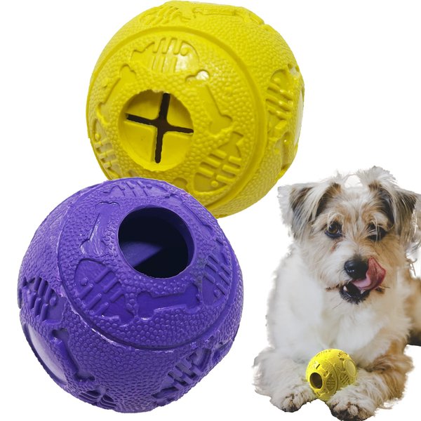 Jalousie Dog Puzzle Balls Dog Treat Dispensing Balls Non-Toxic Natural Rubber Dog Chew Toys for Puppy Pet Dog Teething Puzzle Playing Treat Dispenser Rope Balls (Small 2 Pack Treat Ball)