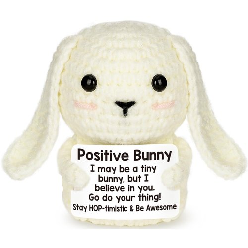 Mini Inspirational Positive Crochet Animals Bunny Gifts Emotional Uplifting Coworker Sister Brother Support Gift Cute Bunny Christmas Stocking Stuffer for Friend Daughter Son Small Birthday Gifts