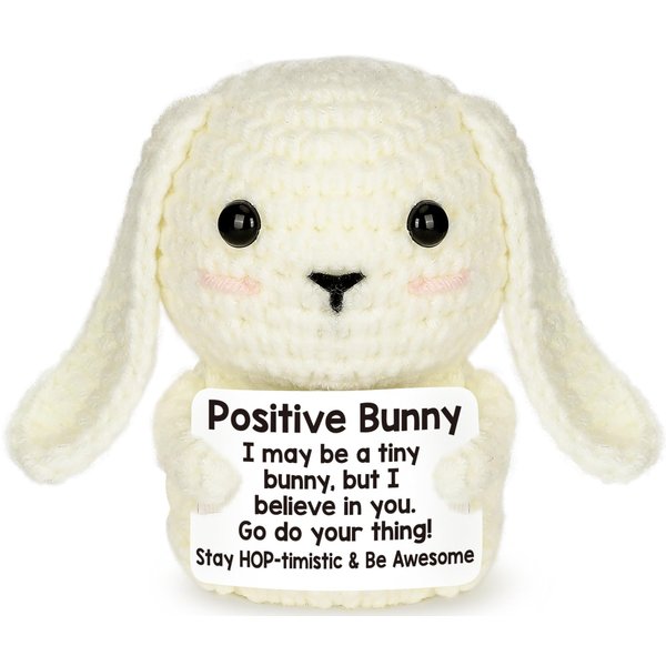 Mini Inspirational Positive Crochet Animals Bunny Gifts Emotional Uplifting Coworker Sister Brother Support Gift Cute Bunny Christmas Stocking Stuffer for Friend Daughter Son Small Birthday Gifts