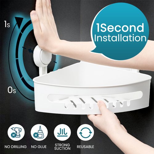 TAILI Suction Corner Shower Caddy 2 Pack, Bathroom Shower Shelf Storage Basket Wall Mounted Organizer for Shampoo, Conditioner, Plastic Shower Rack for Kitchen & Bathroom, Drill-Free Removable