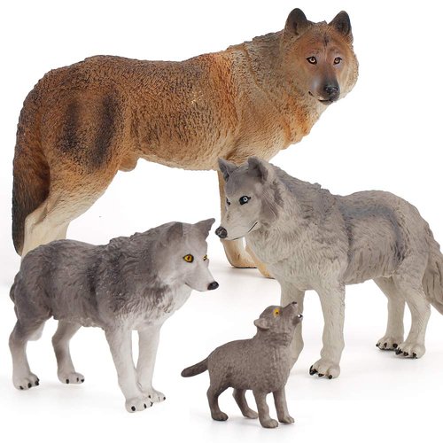 Fantarea 4 PCS Realistic Wild Life Jungle Zoo Animal Wolf Figures Desktop Decoration Party Favors Supplies Cake Toppers Collection Development Set Toys for 5 6 7 8 Years Old Boys Girls Kid Toddlers