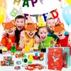 Fox Party Favors, 132PCS Fox Themed Birthday Party Supplies, Fox Gifts Goodie Bag Stuffers Stickers Stamps Toys Pinata Prizes for Jungle Safari Party Woodland Creatures Fox Birthday Party Decorations