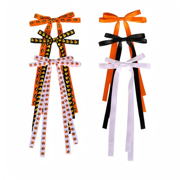 6PCS Halloween Hair Bow Clips With Long Tails Hair Accessories for Women