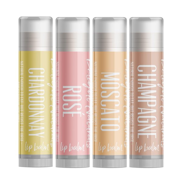 Delight Naturals Smooth Sippin' White Wine Lip Balm Gift Set - Chardonnay, Rosé, Moscato, and Champagne
