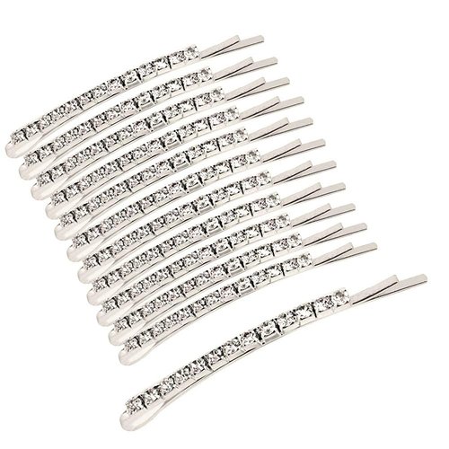 12 Pieces Rhinestone Bobby Pins, Silver Metal Hair Clips Diamond Bobby Pins Crystal Hair Pin for Prom Bridal Wedding Hair Accessories Gift Stocking Stuffers for Women Girls