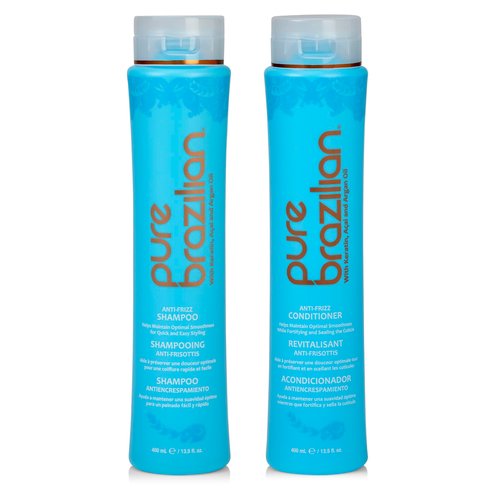PURE BRAZILIAN Anti Frizz Daily Shampoo & Conditioner - Salt-Free & Color Safe Shampoo & Conditioner Enriched With Keratin, Argan Oil, and Acai (13.5 Ounce / 400 Milliliter)