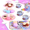 FUQUN 42Pcs Tea Set for Little Girls, Pretend Play Tin Teapot Set, Kids Party Set with Teapot, Dishes & Dessert, Gifts for 3-6 Year Old Girls, Princess Tea Party Play Toy
