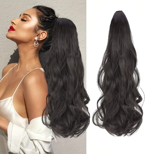 Ponytail Extension Claw Clip 18 Inch Long Curly Wavy Clip Hair Pieces Extensions Synthetic Clip in Ponytail Hairpiece for Women