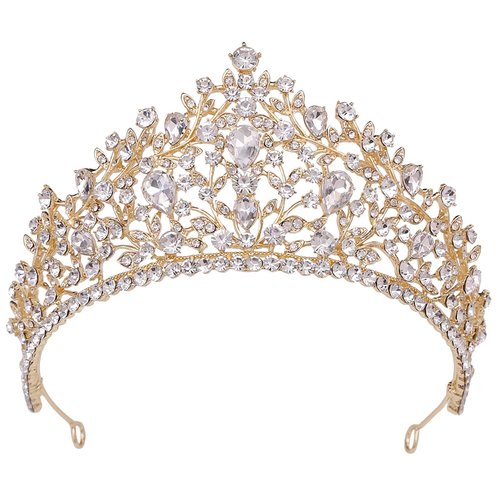 WIOJEIGO Women's Crystal Wedding Tiara Crown Princess Rhinestone Headbands for Prom Birthday Party Gold
