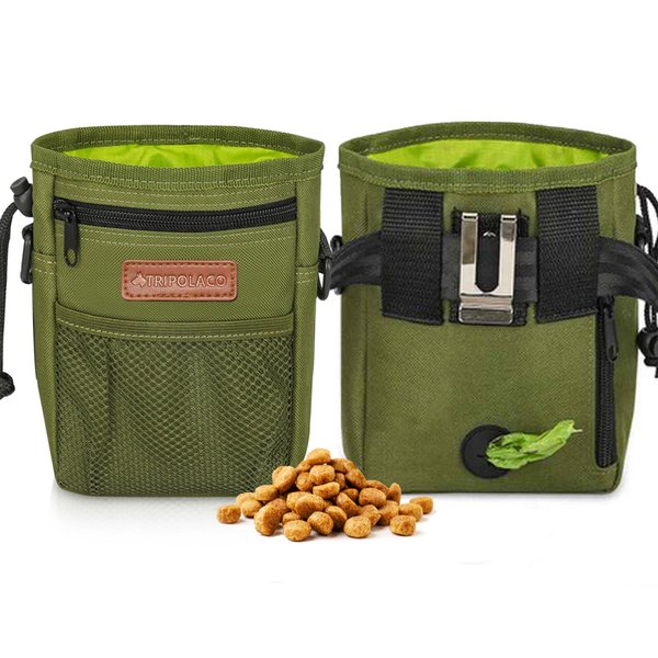 TRIPOLACO Dog Treat Pouch, Versatile Treat Pouches for Pet Training Easily Holds 2 Cups Kibble, Toys, Phone & Keys, Hands-Free Dog Training Treat Pouch Built-in Poop Bag Dispenser, Green