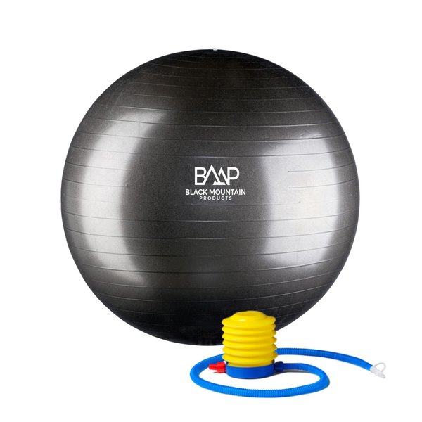 Black Mountain Products Profesional Grade Exercise Stability Yoga Ball, Foot Pump, Ball Plug, Plug Puller, 2000 Lbs Static Weight Capacity Antiburst 55cm Black