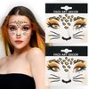 2PCS Leopard Face Tattoo Sticker Glitter Sparkling Cheetah Face Art Stickers Self-adhesive Animal Temporary Tattoo Face Body Jewel Sticker Makeup Decoration for Christmas Halloween Party Supplies