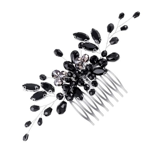Black Teardrop Hair Side Comb Crystal Hair Pieces Rhinestone Headpieces Bride Wedding Hair Comb Bridal Hair Clip Side Combs Flower Headdress Hair Accessories for Women and Girls