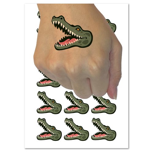Smiling Toothy Crocodile Alligator Chomp Temporary Tattoo Water Resistant Fake Body Art Set Collection - 54 1" Tattoos (1 Sheet)
