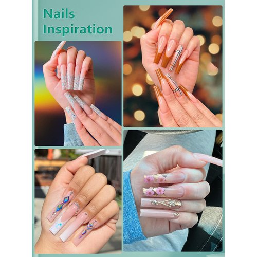 480PCS Extra Long NO C Curve Nail Tips XL, 2 Packs Natural and Clear Nail Tips for Acrylic Nails Professional Set, 12 Sizes Straight Tapered Square Press on False Nail Tips for Nail Art Salon Home DIY