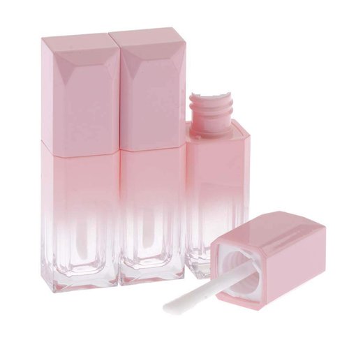 2pcs 5ml Mini Gradient Lip Gloss Tube Containers Plastic Refillable Lip Balm Bottles with Wand for Lip Samples Best Travel Home Beauty DIY Accessories (pink)