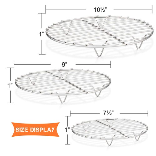 E-far Round Cooling Cooking Racks - Size 7½” & 9” & 10½” - Stainless Steel Round Steaming Baking Rack Set of 3, Multi-Purpose for Canning Air Fryer Pressure Cooker, Dishwasher Safe