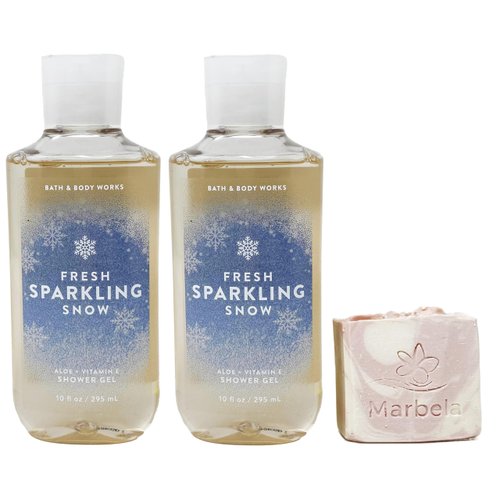 Bath & Body Works Fresh Sparkling Snow - 2 Pack Of Shower Gel With a Himalayan Salts Springs Bar Soap.