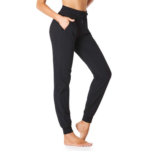 SEVEGO Lightweight Women's 34" Tall Inseam Cotton Soft Jogger with Zipper Pockets Cargo Pants Black Medium