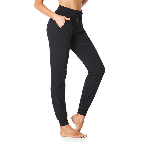 SEVEGO Lightweight Women's 34" Tall Inseam Cotton Soft Jogger with Zipper Pockets Cargo Pants Black Medium