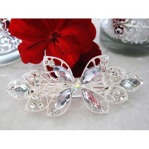Generic Flower shaped crystal hair barrette clip bridal clip bridal barrette (Primary color: Gold), 1 Count (Pack of 1)