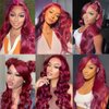 28 Inch 99j Burgundy Lace Front Wigs Human Hair 180% Density 13x6 Body Wave Lace Front Wigs Human Hair Pre Plucked Glueless Red Wig Wine Red Lace Front Wigs Human Hair Wigs for Women Reddish Brown