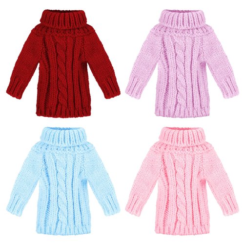 Bencailor 4 Pcs Winter Doll Clothes 11.5 Inch Doll Accessories Clothes Hoodie Sweater Set Knitted Clothing for Elf Doll Decor(Blue, Pink, Purple, Red)