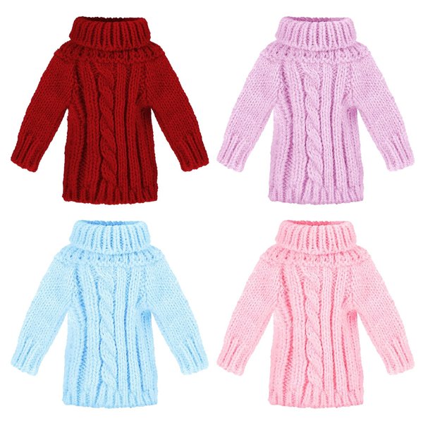 Bencailor 4 Pcs Winter Doll Clothes 11.5 Inch Doll Accessories Clothes Hoodie Sweater Set Knitted Clothing for Elf Doll Decor(Blue, Pink, Purple, Red)