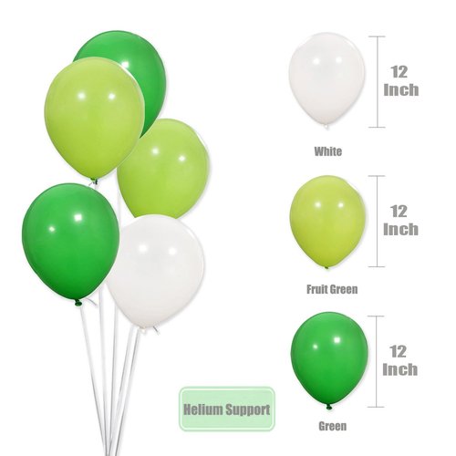 Dinosaur Party Balloons 100pcs 12 Inch White Fruit Light Green Dark Green Latex Balloons with Ribbon for Dinosaur Party Supplies Baby Shower Dino Jungle Jurassic Birthday Party Decorations