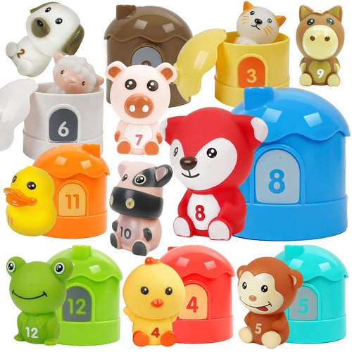 Montessori Toddler Toys for 1Year Old Boys and Girls - 24 Farm Animal Toys for Counting, Matching, Sorting - Educational Sensory Learning Resources for Toddlers Aged 1-3 - Gift of Farm Animal Playset