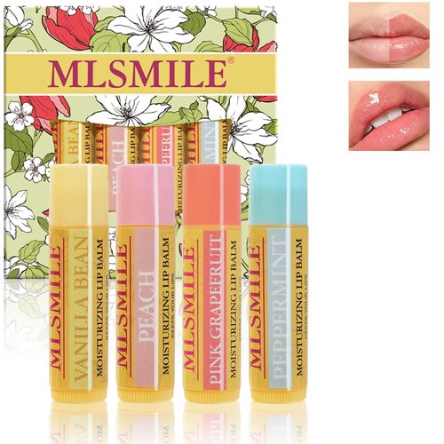 BEUKING 4 Pcs Lip Balm Set, Fruit Flavors Lip Butters with Vitamin E Smooth Anti-Chapted Moisturizing Soft Nourish Prevent Dryness & Chapping Antioxidant for Spring, Summer, Autumn, Winter Lip Care