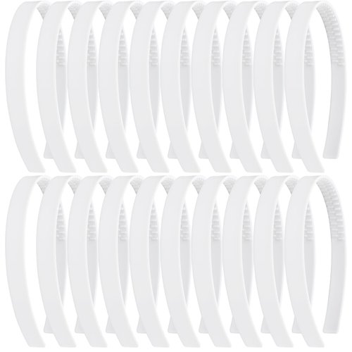 20 Pack 1.5CM Thin Hard White Plastic Headbands Skinny Plain Blank Hairband with Comb Grip Teeth Flexible Slim Hair Hoop Holder Clasp Tiara Crown Base Headpiece Crafting DIY Accessories Bulk for Women