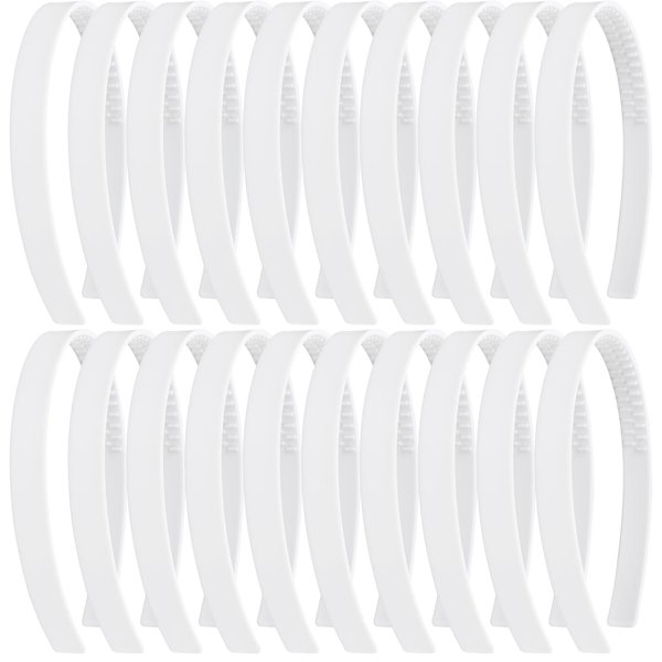 20 Pack 1.5CM Thin Hard White Plastic Headbands Skinny Plain Blank Hairband with Comb Grip Teeth Flexible Slim Hair Hoop Holder Clasp Tiara Crown Base Headpiece Crafting DIY Accessories Bulk for Women