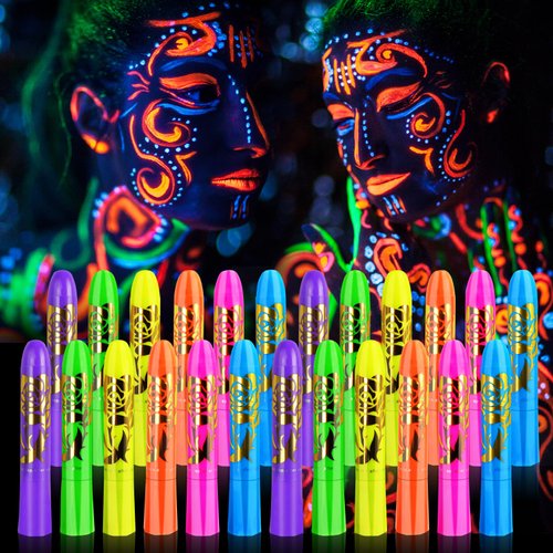 12 Pack Face Painting Kit，Glow in The Black Light Body Face Paint，Glow In The Dark Under UV Black Light Sticks Makeup Neon for Adult Halloween Festival Accessory Glow Party Supplies