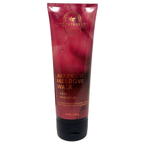 Bath & Body Works Aromatherapy Renewing Meadow Walk Rose Magnolia 2 Piece Gift Set -Moisturizing Body Wash and Body Cream with a Creamy Rose Bar Soap + a FREE Shower Sponge