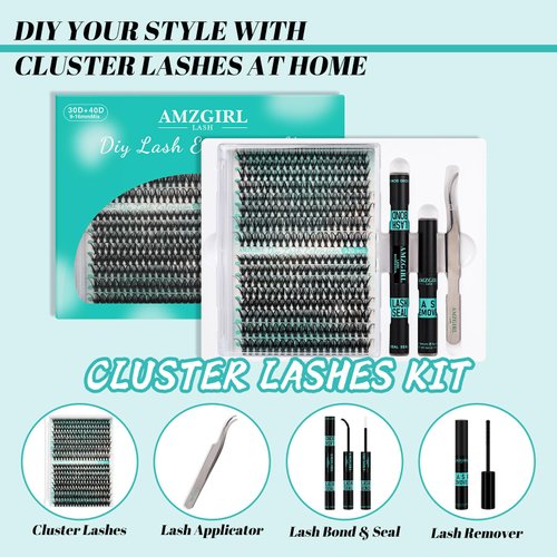 Lash Clusters Kit 320Pcs,DIY Individual Lashes Clusters Kit,Lash Bond And Seal,Lash Remover For Eyelashes Extensions,Lash Applicator Tool For False Eyelash Cluster Kit At Home(3040D,D-Mix9-16mm Kit)