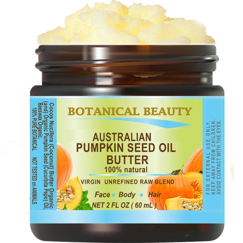 Botanical Beauty' PUMPKIN SEED OIL BUTTER Australian Natural VIRGIN UNREFINED RAW for Face, Skin, Damaged Hair, Lip, Nails 2 Fl.oz.- 60 ml