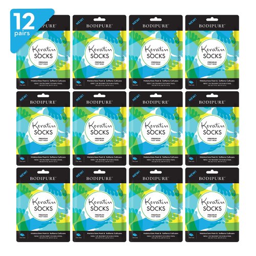 Bodipure Premium Foot Mask Keratin Socks | at Home Spa Moisturizer Socks for Dry Cracked Feet, Callus & Heel Softening | Easy-to-Use Pedicure Foot Repair | Chemical-Free Feet Treatment | 12 Pairs