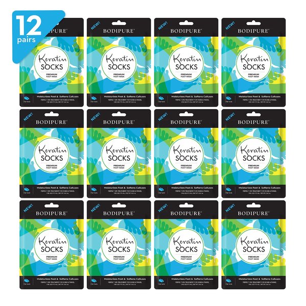 Bodipure Premium Foot Mask Keratin Socks | at Home Spa Moisturizer Socks for Dry Cracked Feet, Callus & Heel Softening | Easy-to-Use Pedicure Foot Repair | Chemical-Free Feet Treatment | 12 Pairs