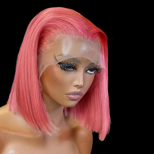 Pink Bob Wig Human Hair 13X4 HD Transparent Pink Bob Lace Front Wigs Human Hair Wear and Go Glueless Wig Human Hair Pre Plucked Bob With Natural Hairline Short Lace Frontal Bob Wigs For Black Women