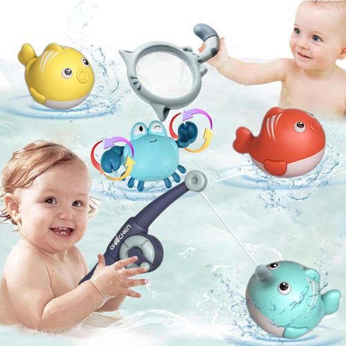 LYEBAOHAO Baby Bath Toys,Magnet Fishing Game Toy for Toddler,Swimming Fish Toys for Bathtub Gifts for Kids Boys Girls,3 Whale &1 Crab&1 Fishing Pole&1 Net
