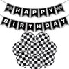 Race Car Happy Birthday Banner Black and White Checkered Balloons Race Car Birthday Party Decorations Racing Themed Checkered Flag Party Supplies for Boys