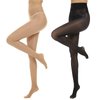 MANZI 2 Pairs Women's Shiny Sheer Tights High Waist Silk Comfort Stockings Oil Shimmery Nylons Pantyhose（Black and Natural,S-M）
