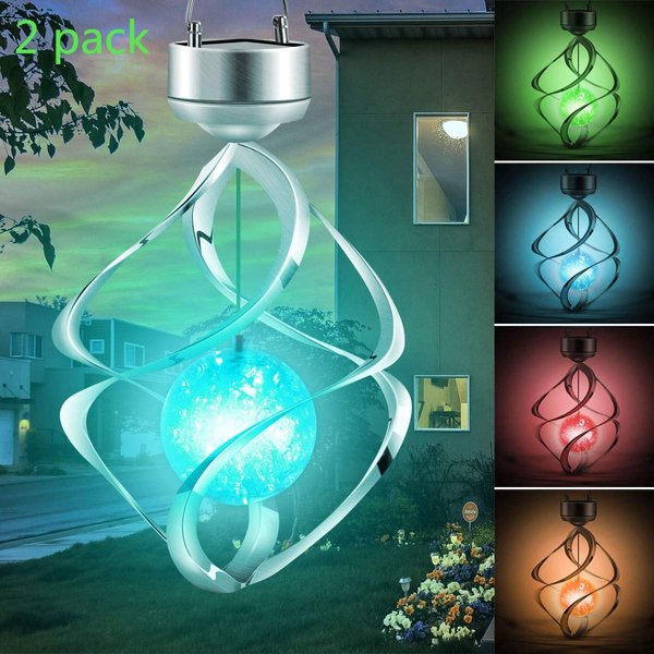 AMWGIMI Solar Lights Outdoor-Yard Decoration Wind Chimes Lights Led Colour Changing Hanging Lights Garden, Yard, Home Decor Gifts for Mom -2 Pack