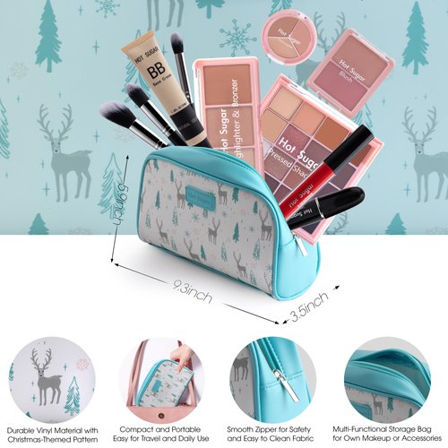 Hot Sugar Travel Makeup Kit All in One, Makeup Kit for Women Full Kit, Makeup Gift Set for Beginners and Professionals with Cosmetic Bag (Blue)