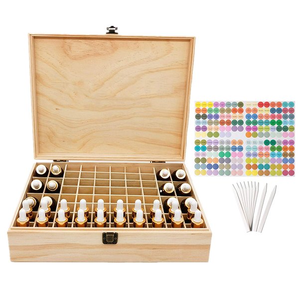 Pure Vie Essential Oil Wooden Storage Box Travel Display Presentation, Holds 56 Bottles & 12 Roller Balls - Aromatherapy Organizer Nail Polish Fragrance Container - Keep Your Oils Safe & Space Saver